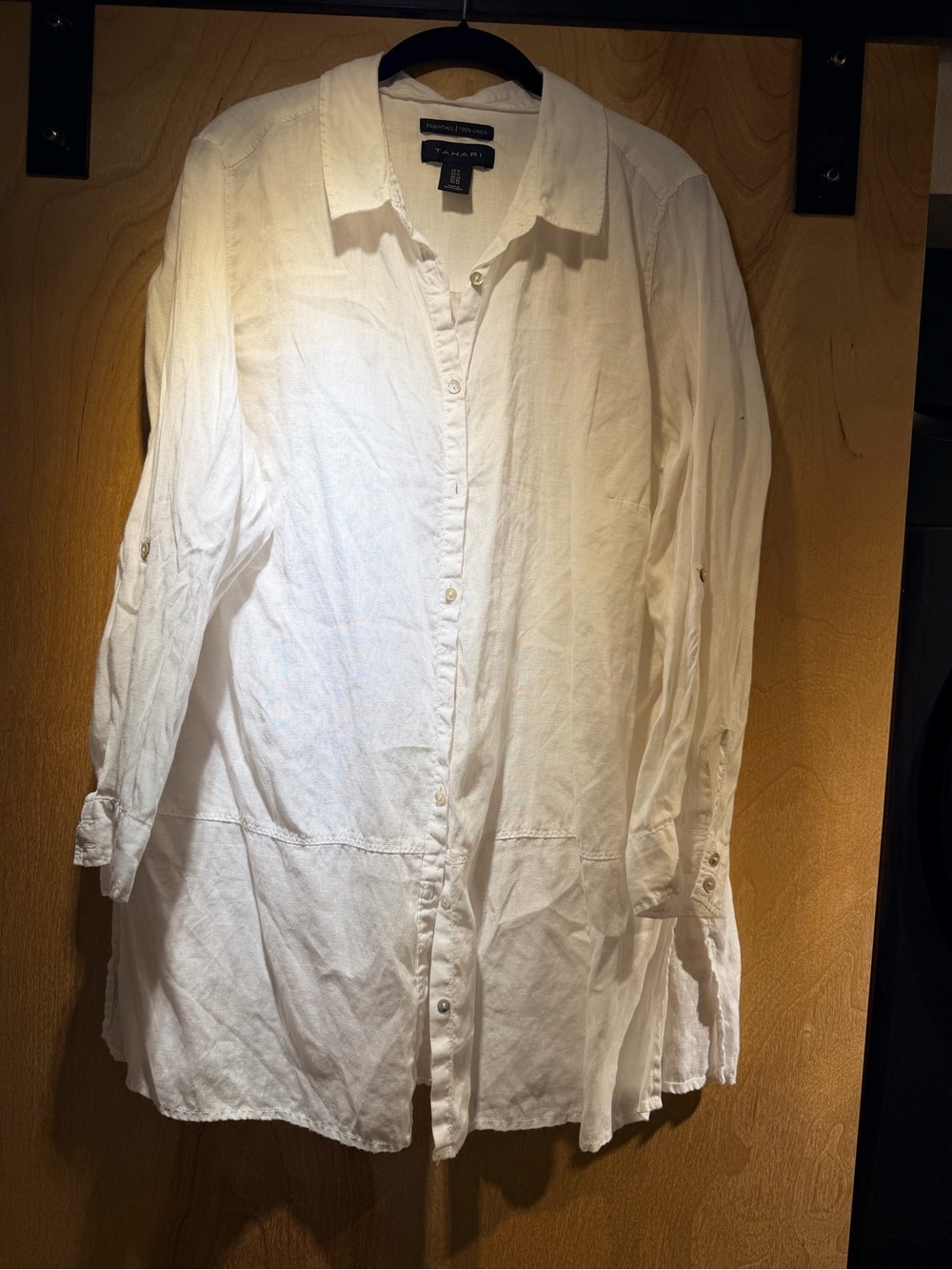 Tahari White Long-Sleeve Button-Down Tunic Shirt